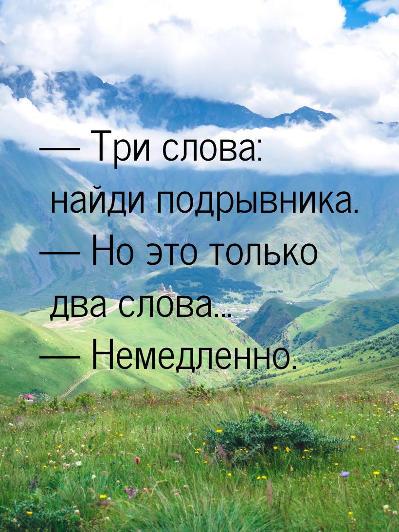  Три слова: найди подрывника.  Но это только два слова...  Немедленно