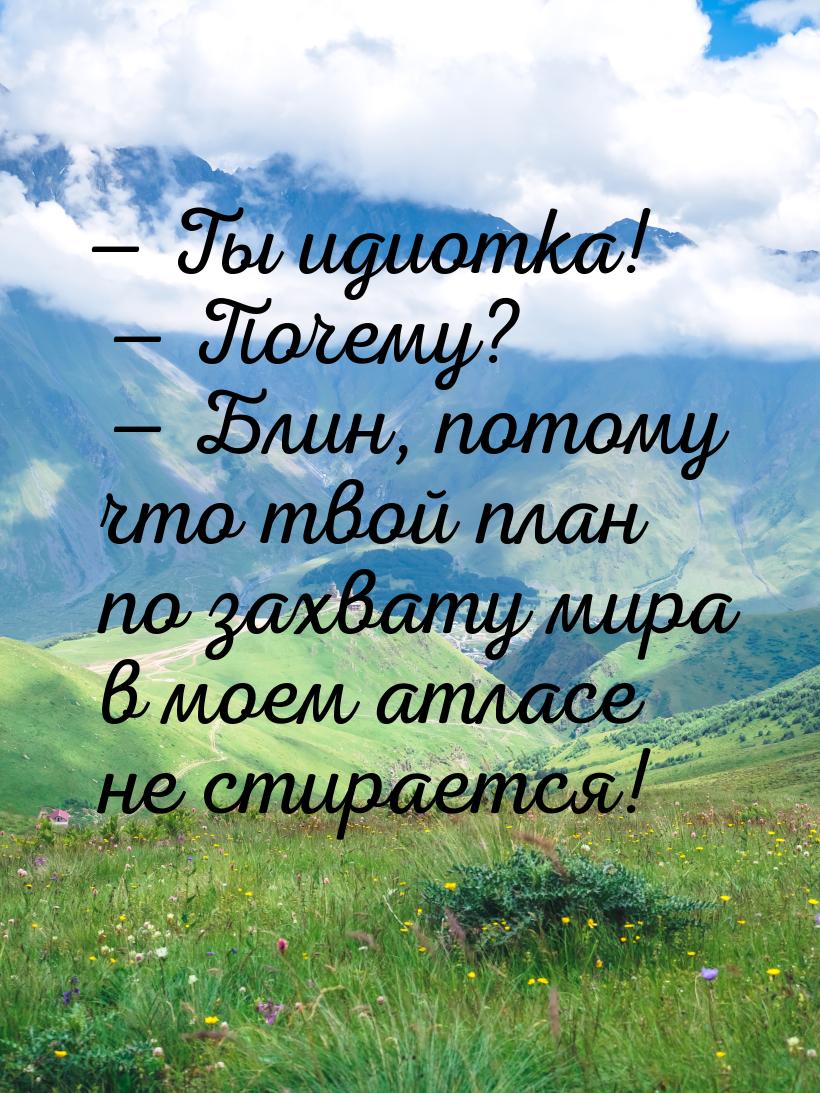  Ты идиотка!  Почему?  Блин, потому что твой план по захвату мира в м