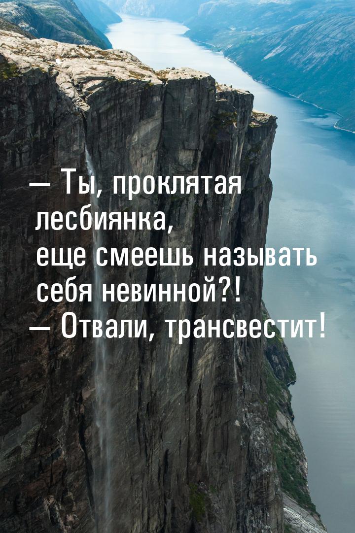  Ты, проклятая лесбиянка, еще смеешь называть себя невинной?!  Отвали, транс