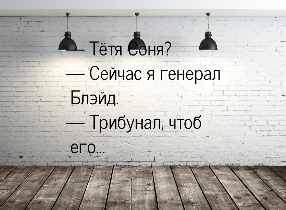  Тётя Соня?  Сейчас я генерал Блэйд.  Трибунал, чтоб его...