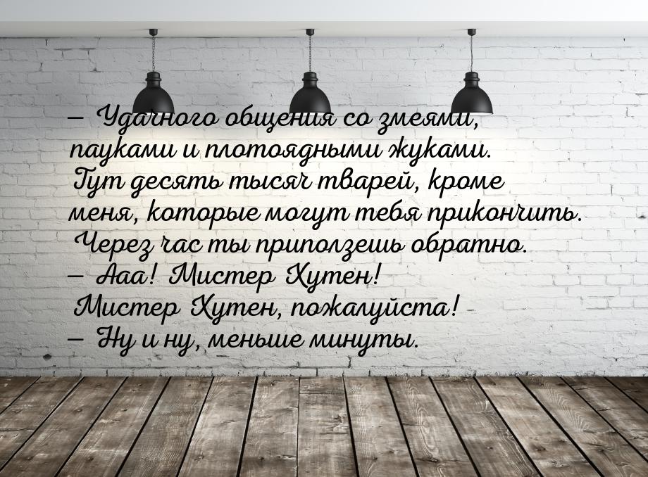  Удачного общения со змеями, пауками и плотоядными жуками. Тут десять тысяч тварей,