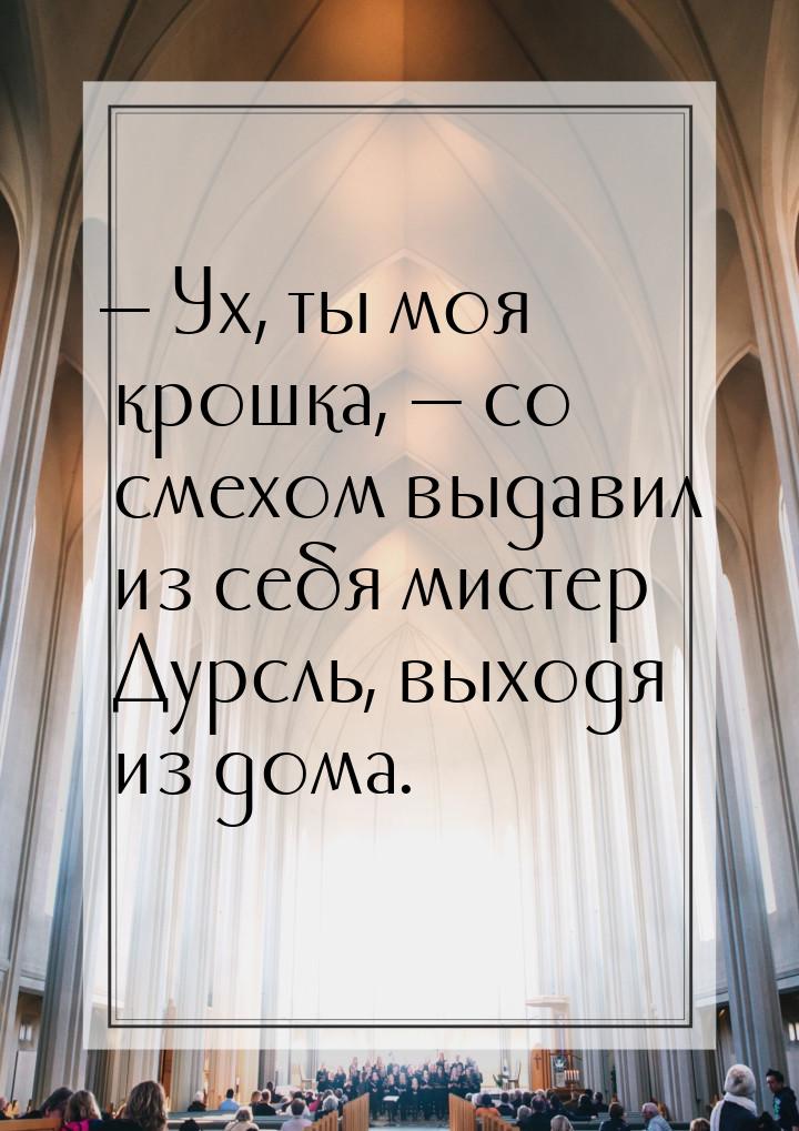  Ух, ты моя крошка,  со смехом выдавил из себя мистер Дурсль, выходя из дома