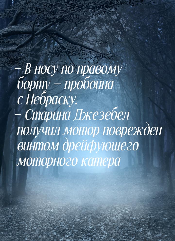  В носу по правому борту  пробоина с Небраску.  Старина Джезебел полу