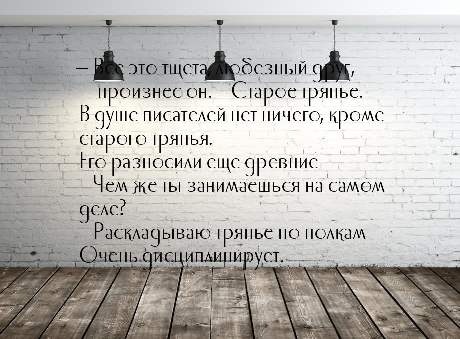  Все это тщета, любезный друг,  произнес он. – Старое тряпье. В душе писател