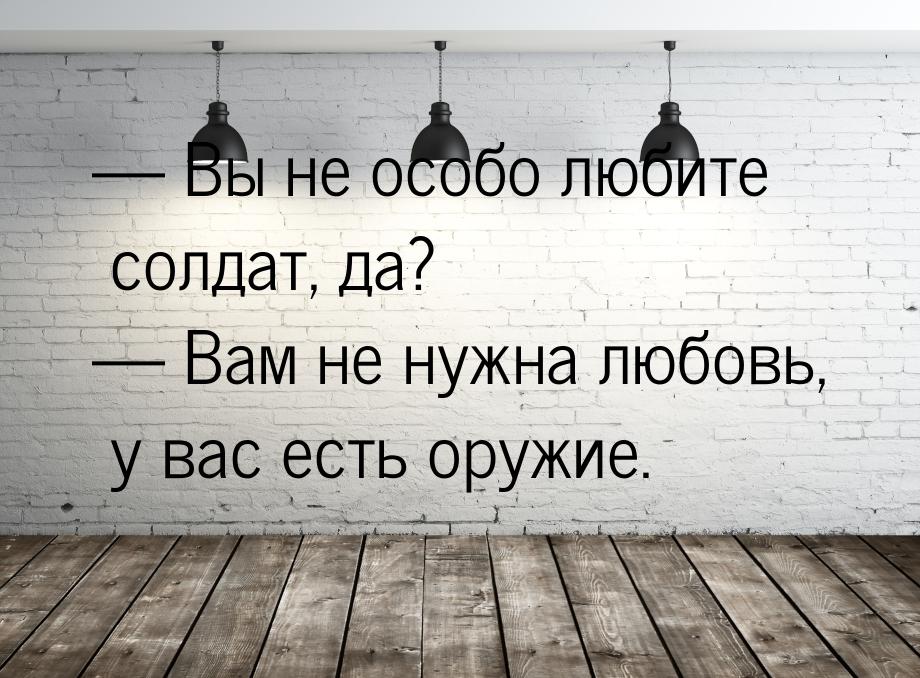  Вы не особо любите солдат, да?  Вам не нужна любовь, у вас есть оружие.