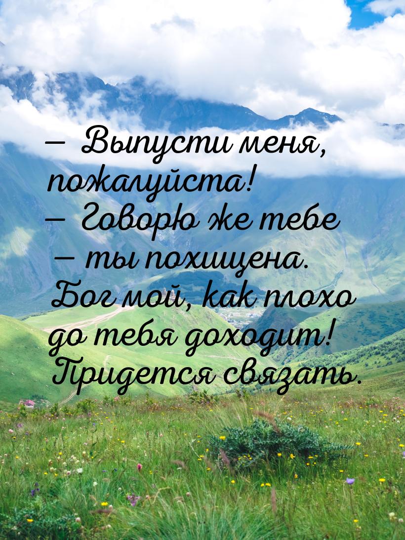  Выпусти меня, пожалуйста!  Говорю же тебе  ты похищена. Бог мой, как