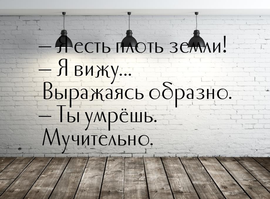  Я есть плоть земли!  Я вижу... Выражаясь образно.  Ты умрёшь. Мучите