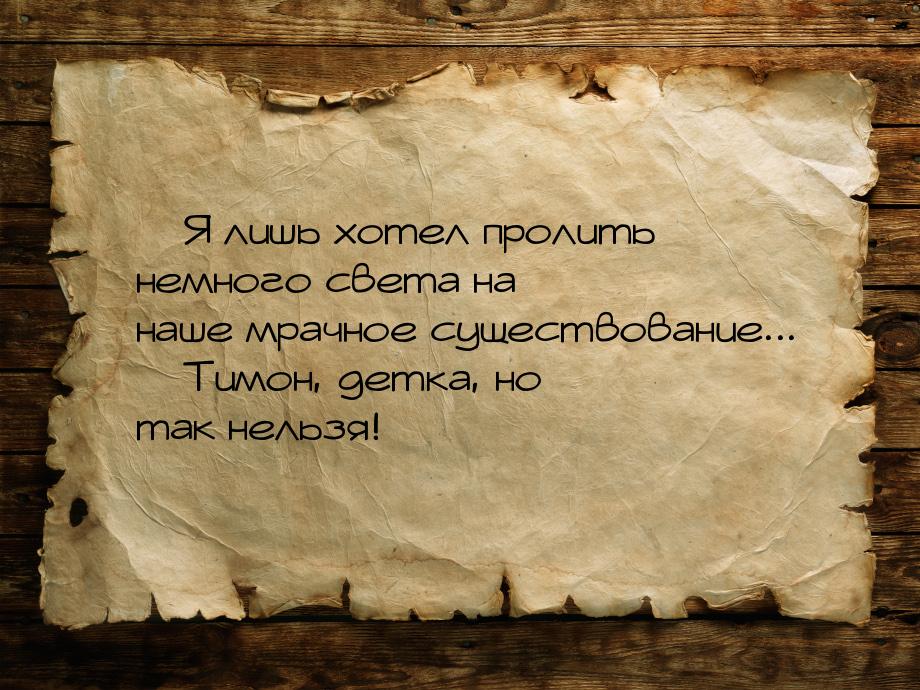  Я лишь хотел пролить немного света на наше мрачное существование...  Тимон,