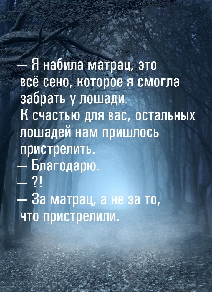  Я набила матрац, это всё сено, которое я смогла забрать у лошади. К счастью для ва