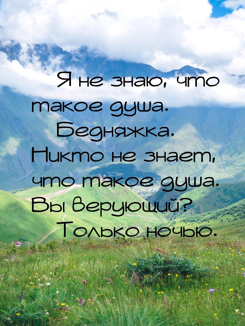  Я не знаю, что такое душа.  Бедняжка. Никто не знает, что такое душа. Вы ве