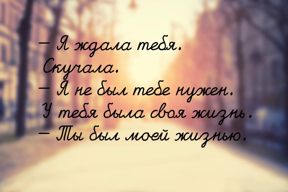  Я ждала тебя. Скучала.  Я не был тебе нужен. У тебя была своя жизнь. &mdash