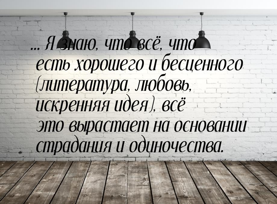 ... Я знаю, что всё, что есть хорошего и бесценного (литература, любовь, искренняя идея), 