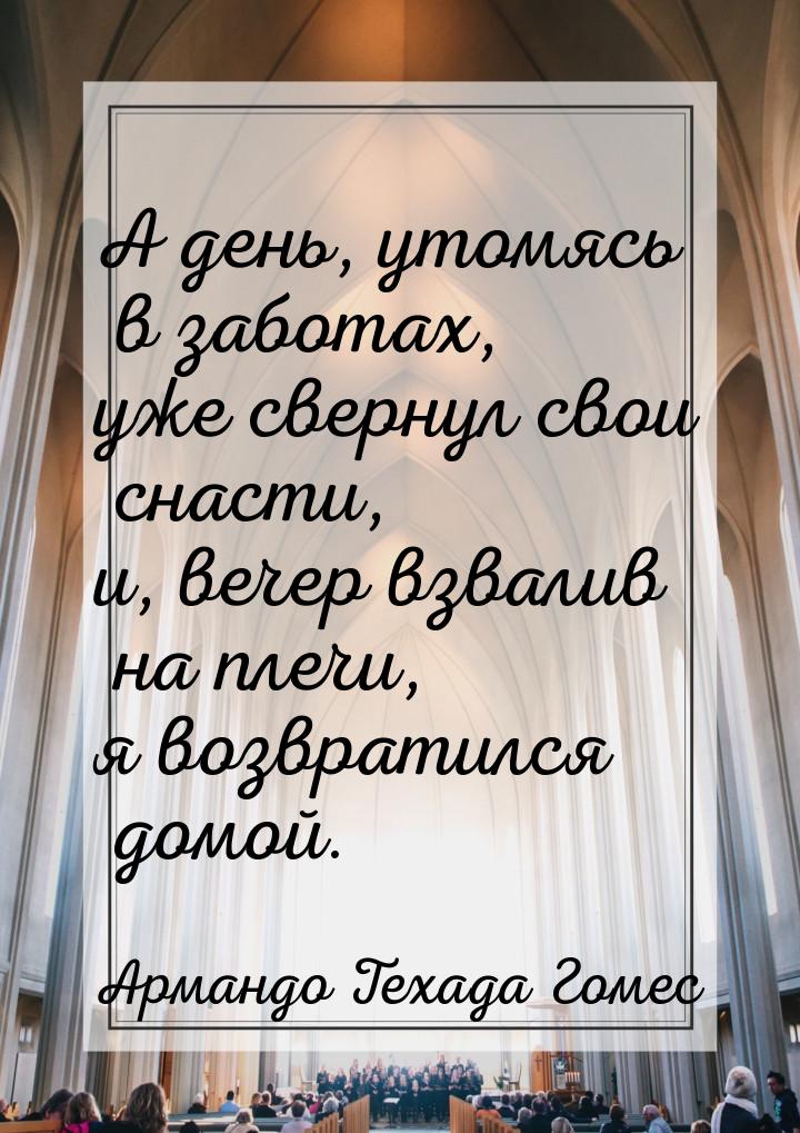 А день, утомясь в заботах, уже свернул свои снасти, и, вечер взвалив на плечи, я возвратил