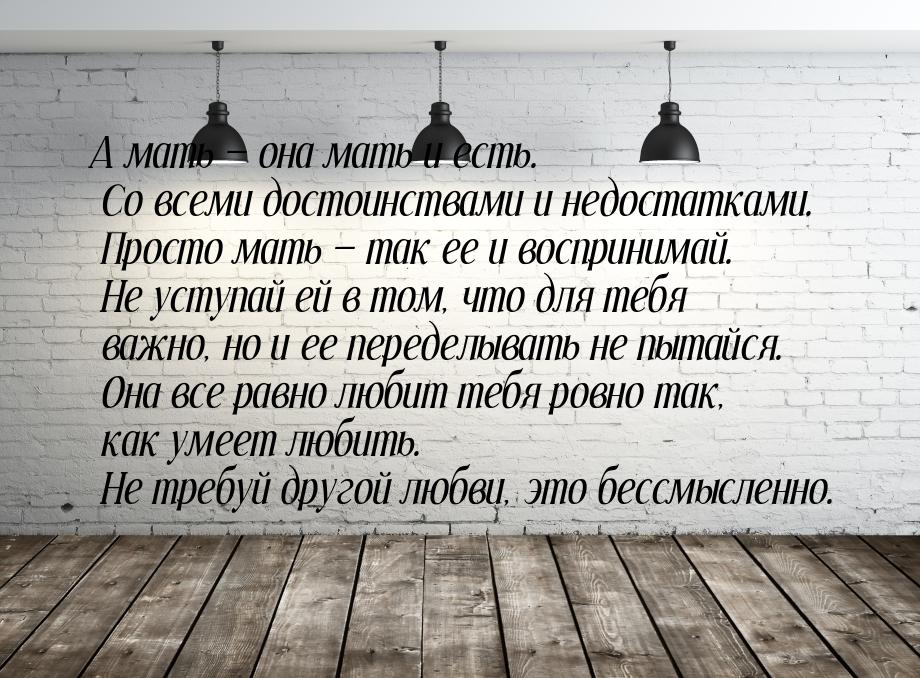 А мать — она мать и есть. Со всеми достоинствами и недостатками. Просто мать — так ее и во