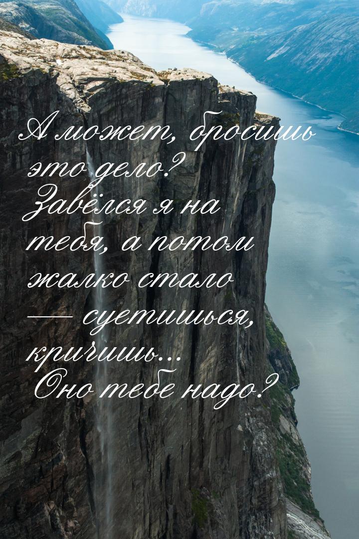 А может, бросишь это дело? Завёлся я на тебя, а потом жалко стало  суетишься, кричи