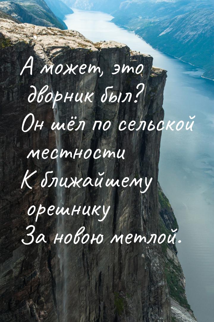 А может, это дворник был? Он шёл по сельской местности К ближайшему орешнику За новою метл