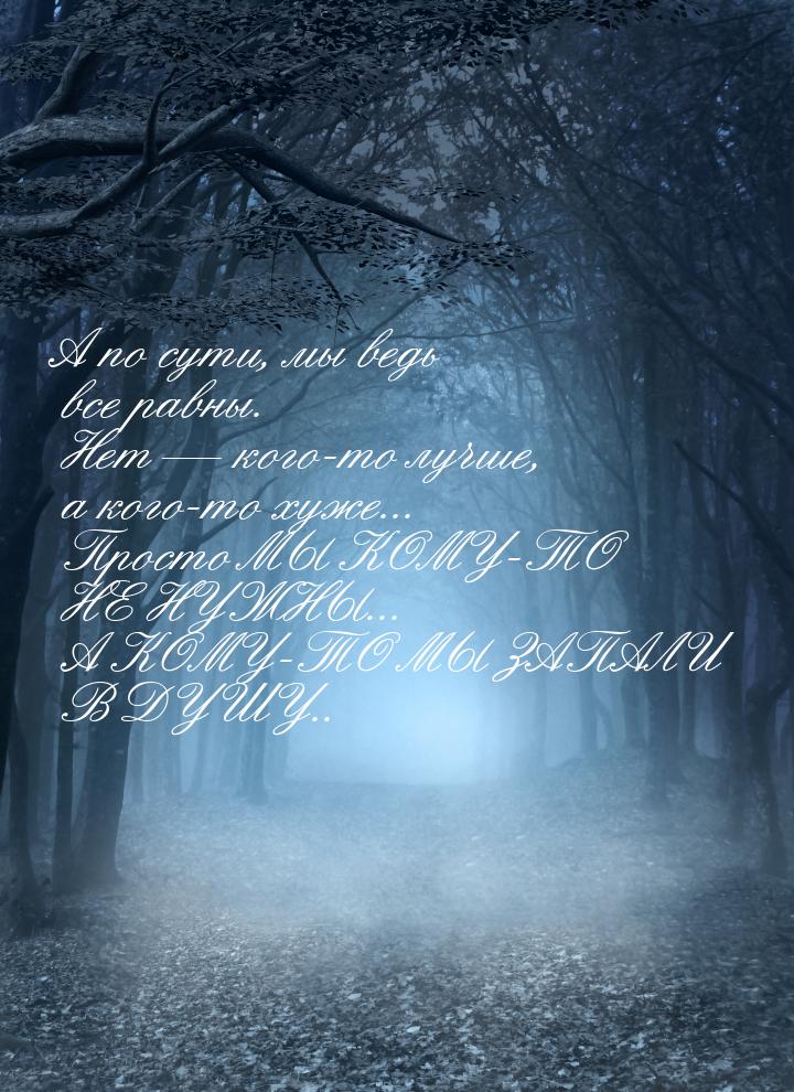 А по сути, мы ведь все равны. Нет  кого-то лучше, а кого-то хуже... Просто МЫ КОМУ-