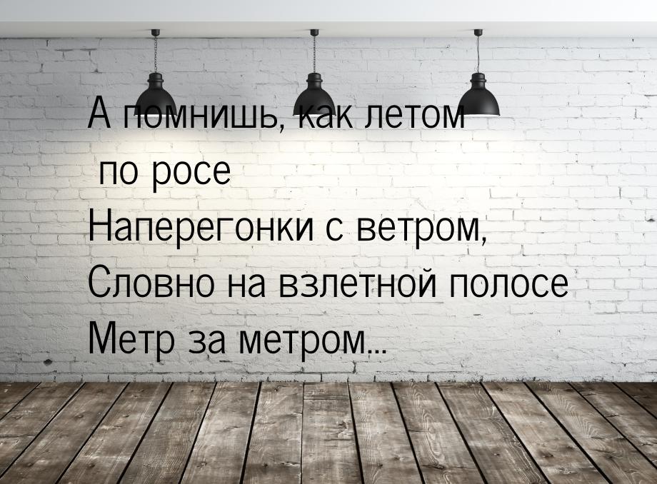 А помнишь, как летом по росе Наперегонки с ветром, Словно на взлетной полосе Метр за метро