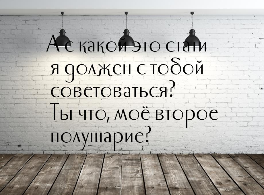 А с какой это стати я должен с тобой советоваться? Ты что, моё второе полушарие?