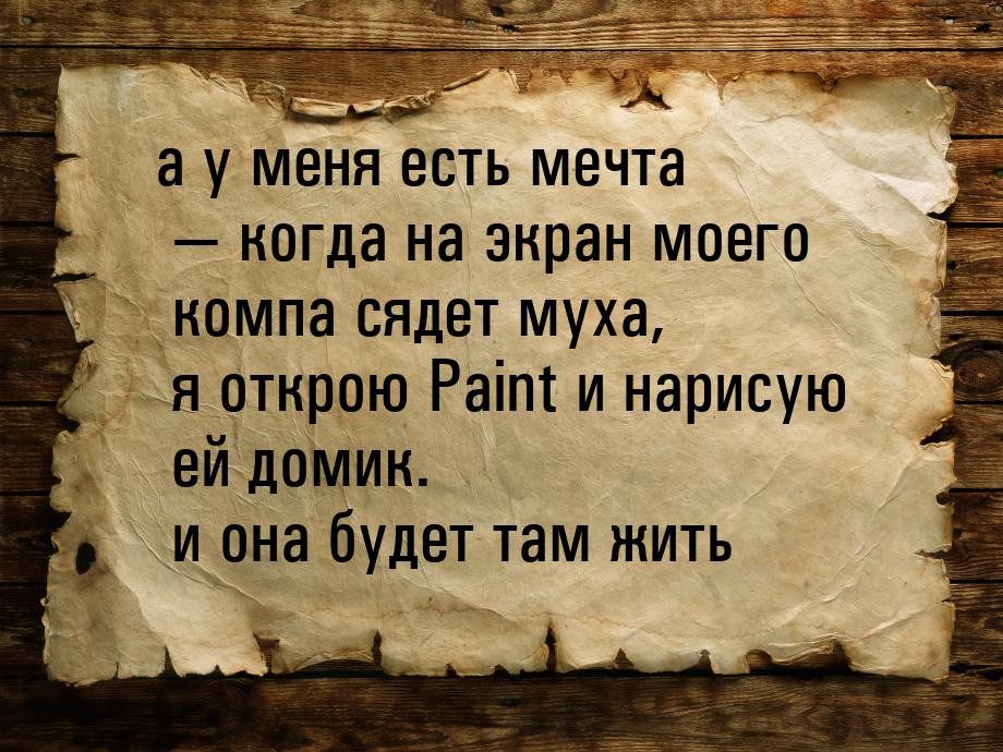 а у меня есть мечта  когда на экран моего компа сядет муха, я открою Paint и нарису