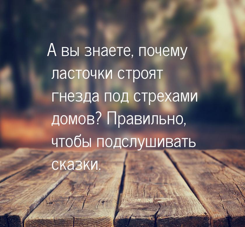 А вы знаете, почему ласточки строят гнезда под стрехами домов? Правильно, чтобы подслушива