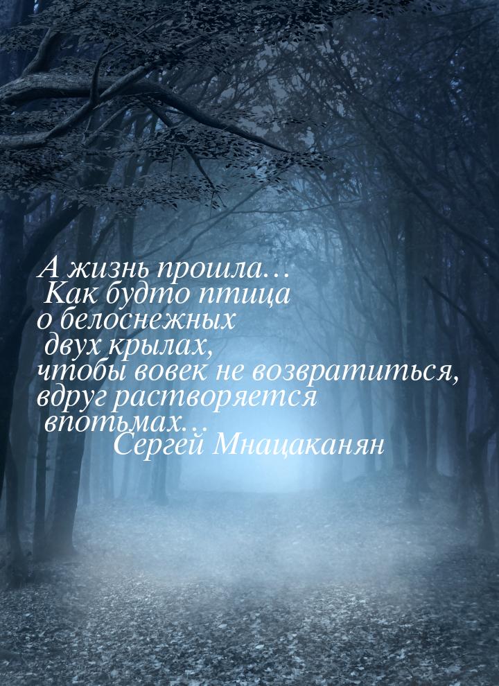 А жизнь прошла… Как будто птица о белоснежных двух крылах, чтобы вовек не возвратиться, вд