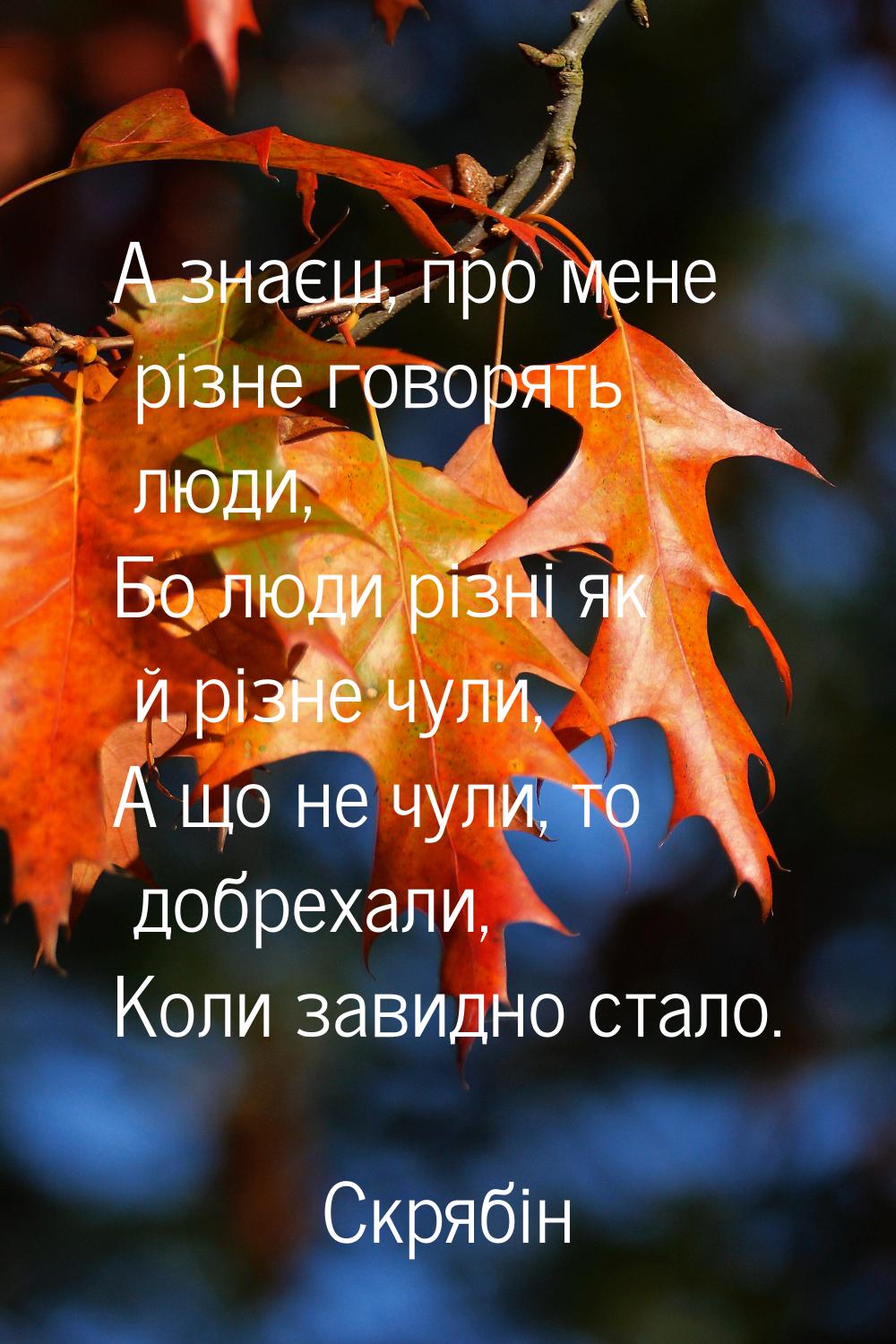 А знаєш, про мене різне говорять люди, Бо люди різні як й різне чули, А що не чули, то доб