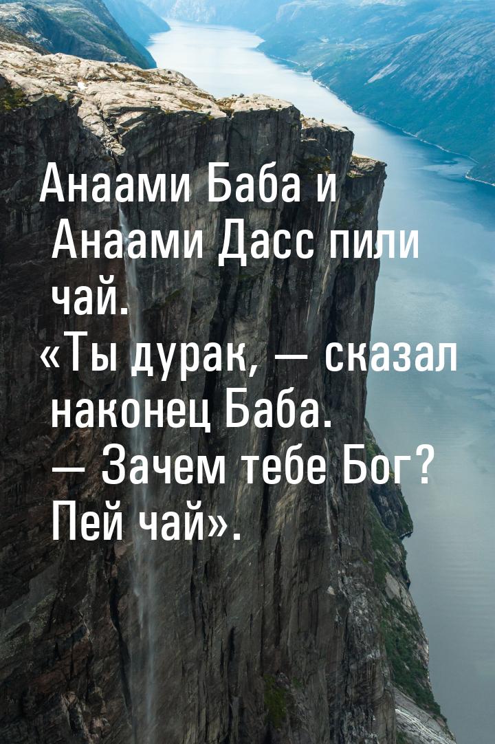 Анаами Баба и Анаами Дасс пили чай. Ты дурак,  сказал наконец Баба.  