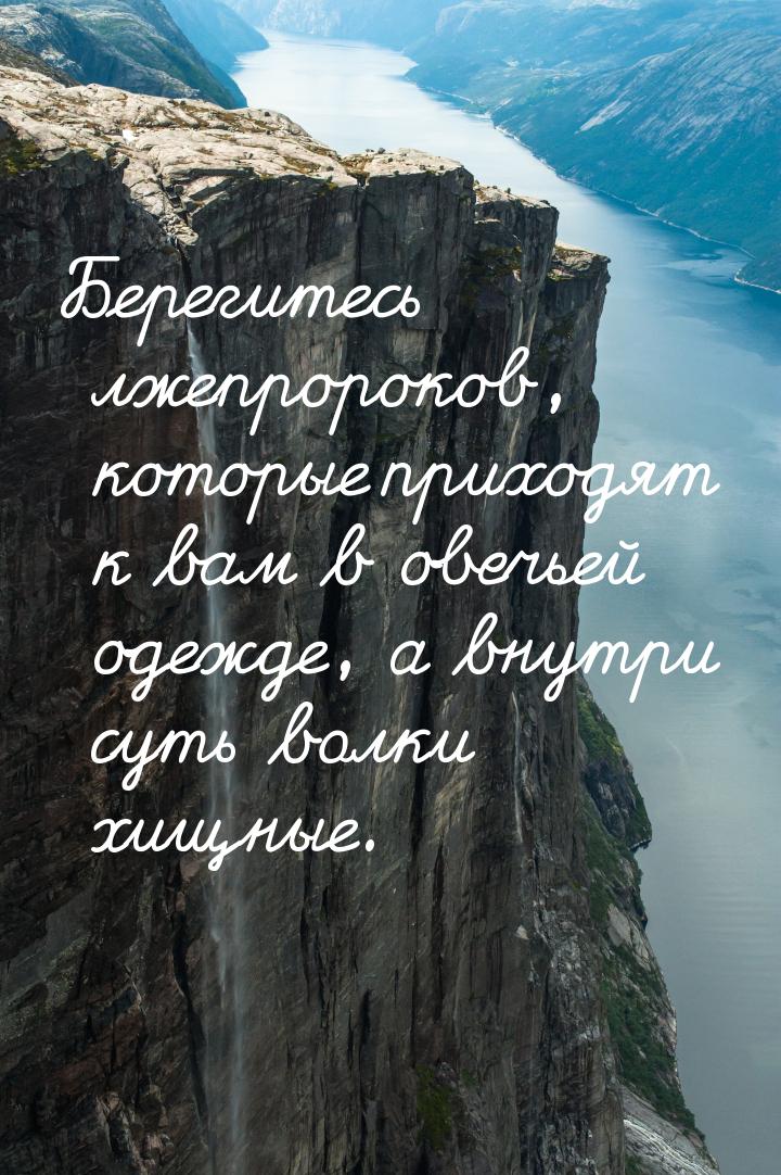 Берегитесь лжепророков, которые приходят к вам в овечьей одежде, а внутри суть волки хищны