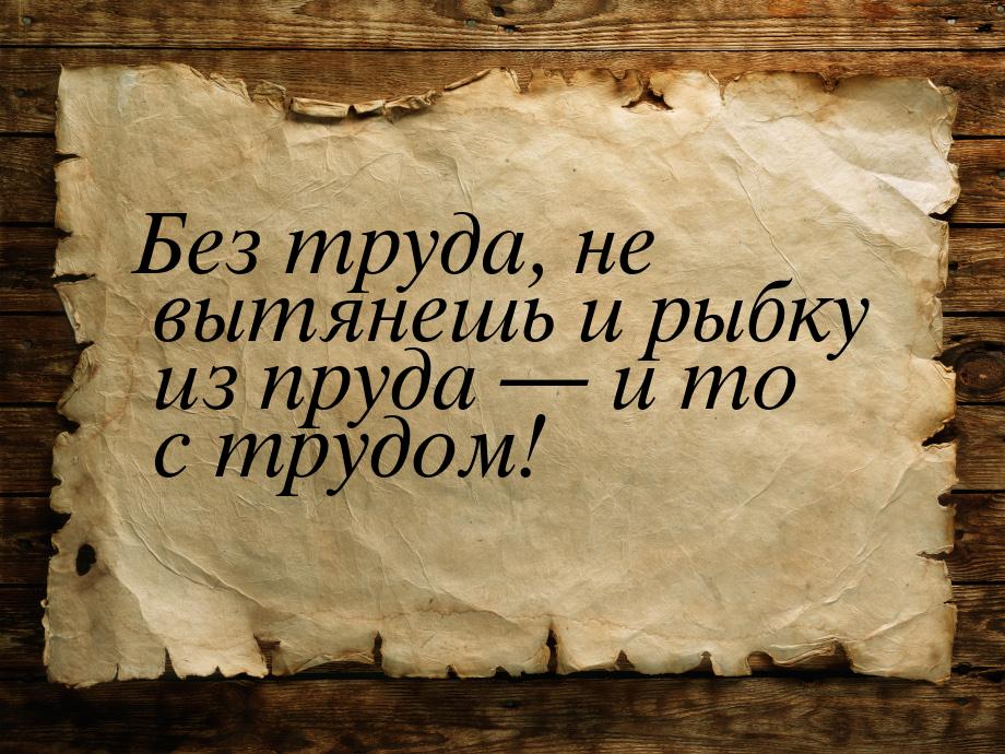 Без труда, не вытянешь и рыбку из пруда  и то с трудом!