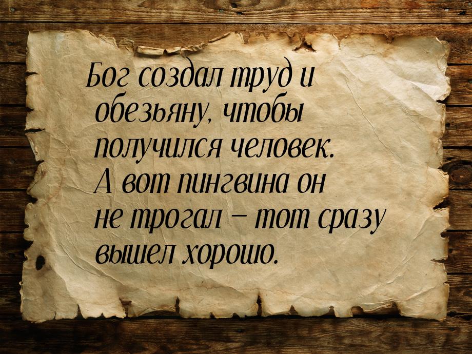 Бог создал труд и обезьяну, чтобы получился человек. А вот пингвина он не трогал  т