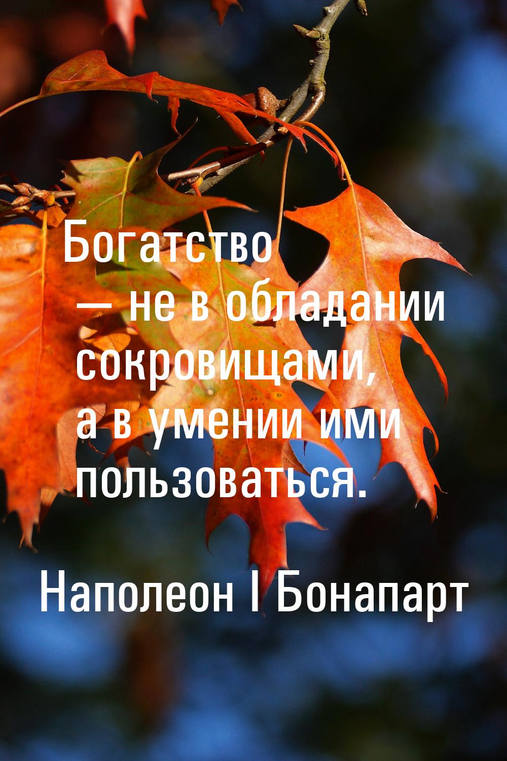 Богатство  не в обладании сокровищами, а в умении ими пользоваться.