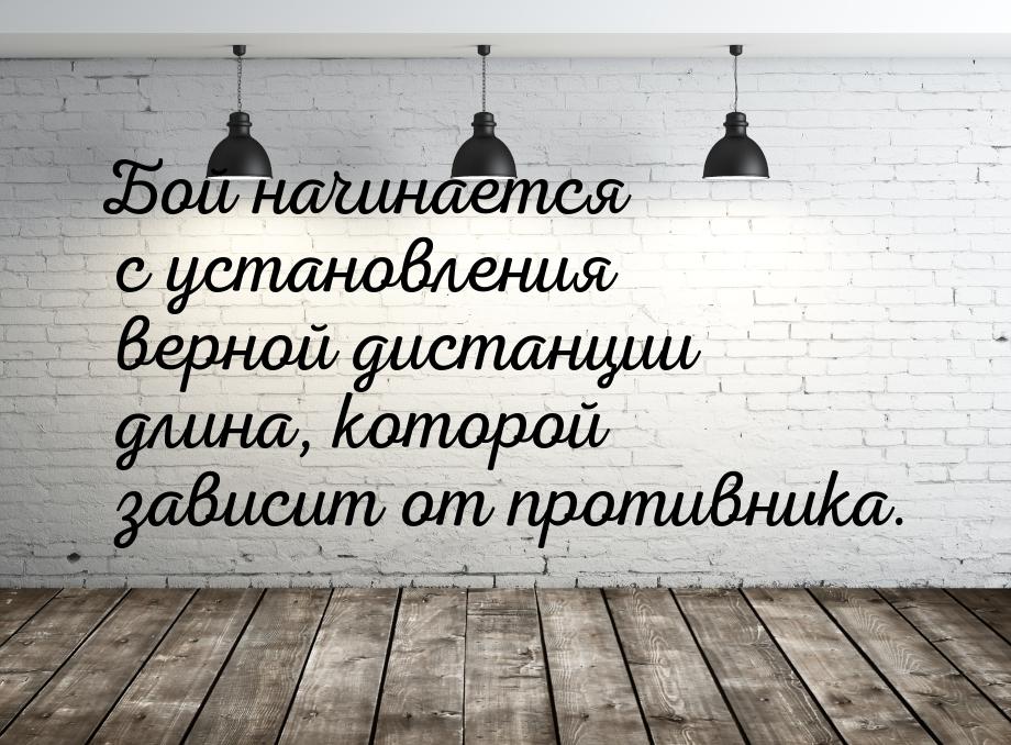 Бой начинается с установления верной дистанции длина, которой зависит от противника.