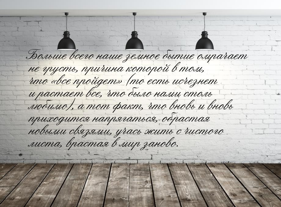 Больше всего наше земное бытие омрачает не грусть, причина которой в том, что «все пройдет