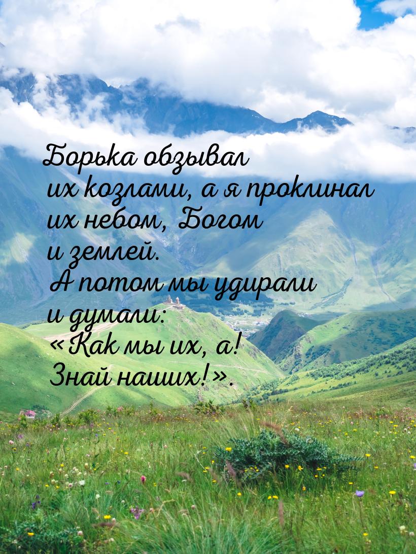 Борька обзывал их козлами, а я проклинал их небом, Богом и землей. А потом мы удирали и ду