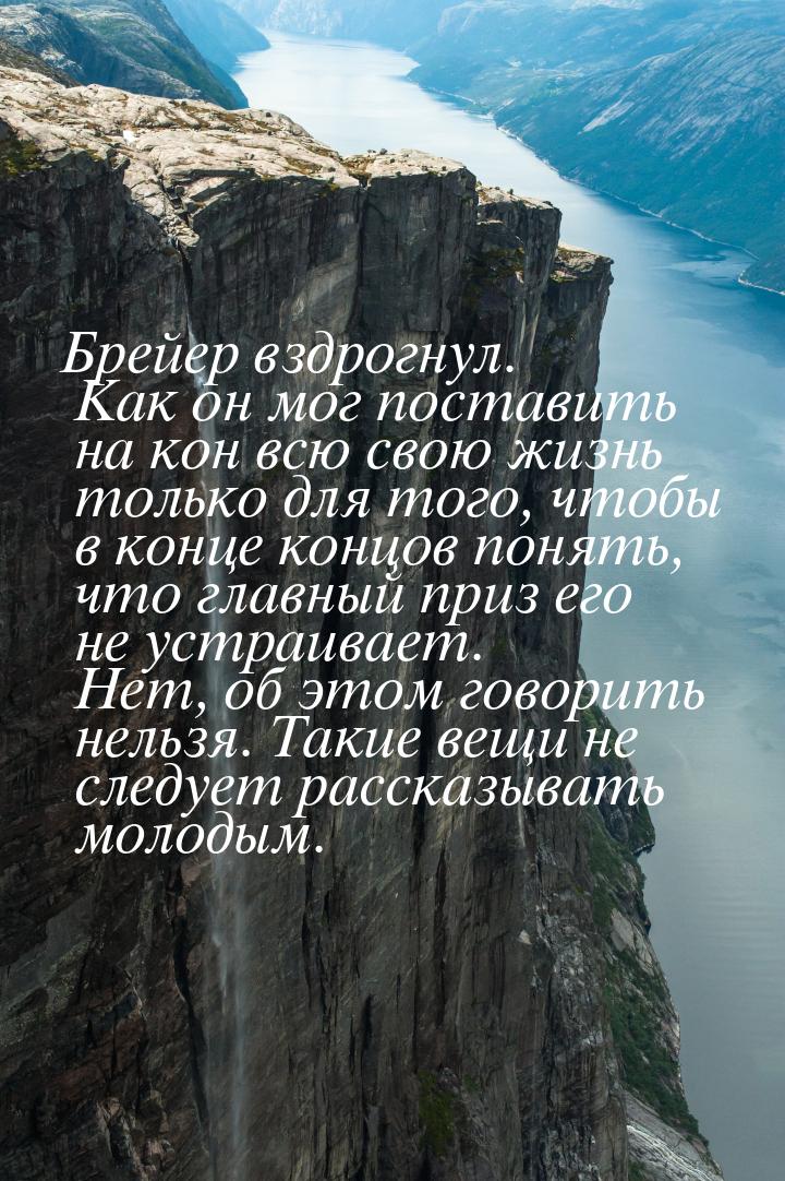 Брейер вздрогнул. Как он мог поставить на кон всю свою жизнь только для того, чтобы в конц