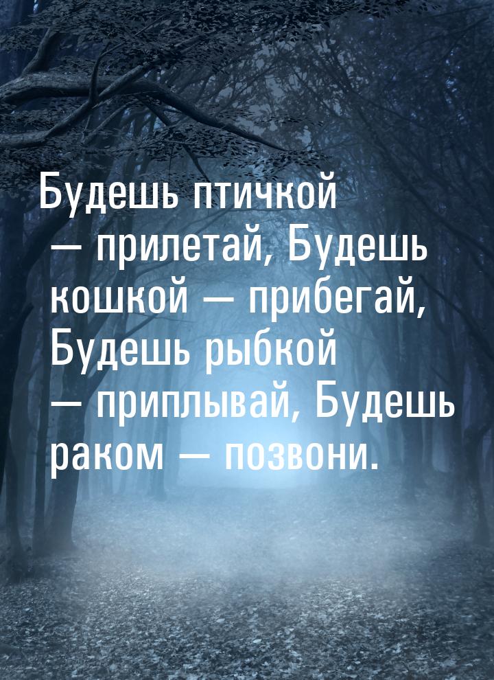 Будешь птичкой  прилетай, Будешь кошкой  прибегай, Будешь рыбкой  при