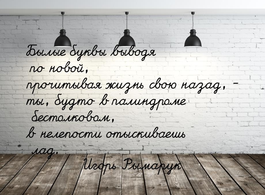 Былые буквы выводя по новой, прочитывая жизнь свою назад, - ты, будто в палиндроме бестолк