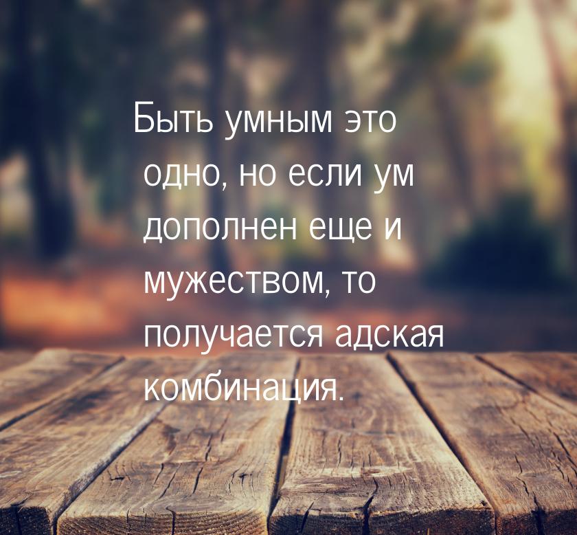 Быть умным это одно, но если ум дополнен еще и мужеством, то получается адская комбинация.