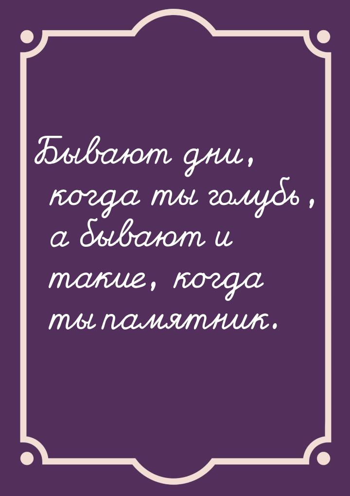 Бывают дни, когда ты голубь, а бывают и такие, когда ты памятник.