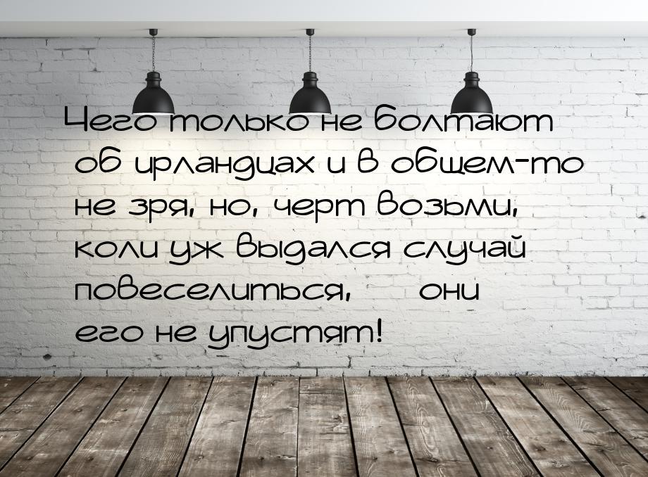 Чего только не болтают об ирландцах и в общем-то не зря, но, черт возьми, коли уж выдался 