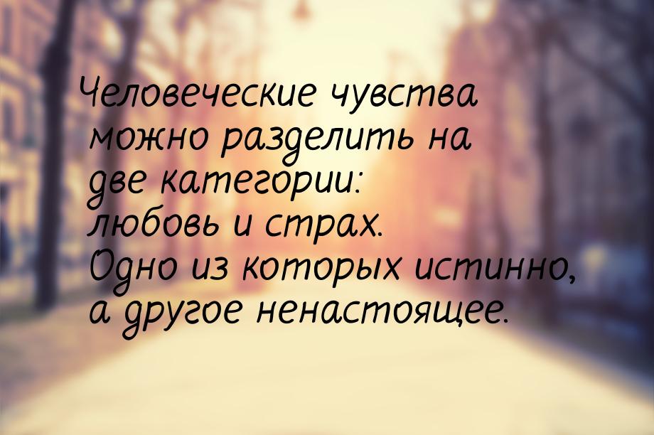 Человеческие чувства можно разделить на две категории: любовь и страх. Одно из которых ист