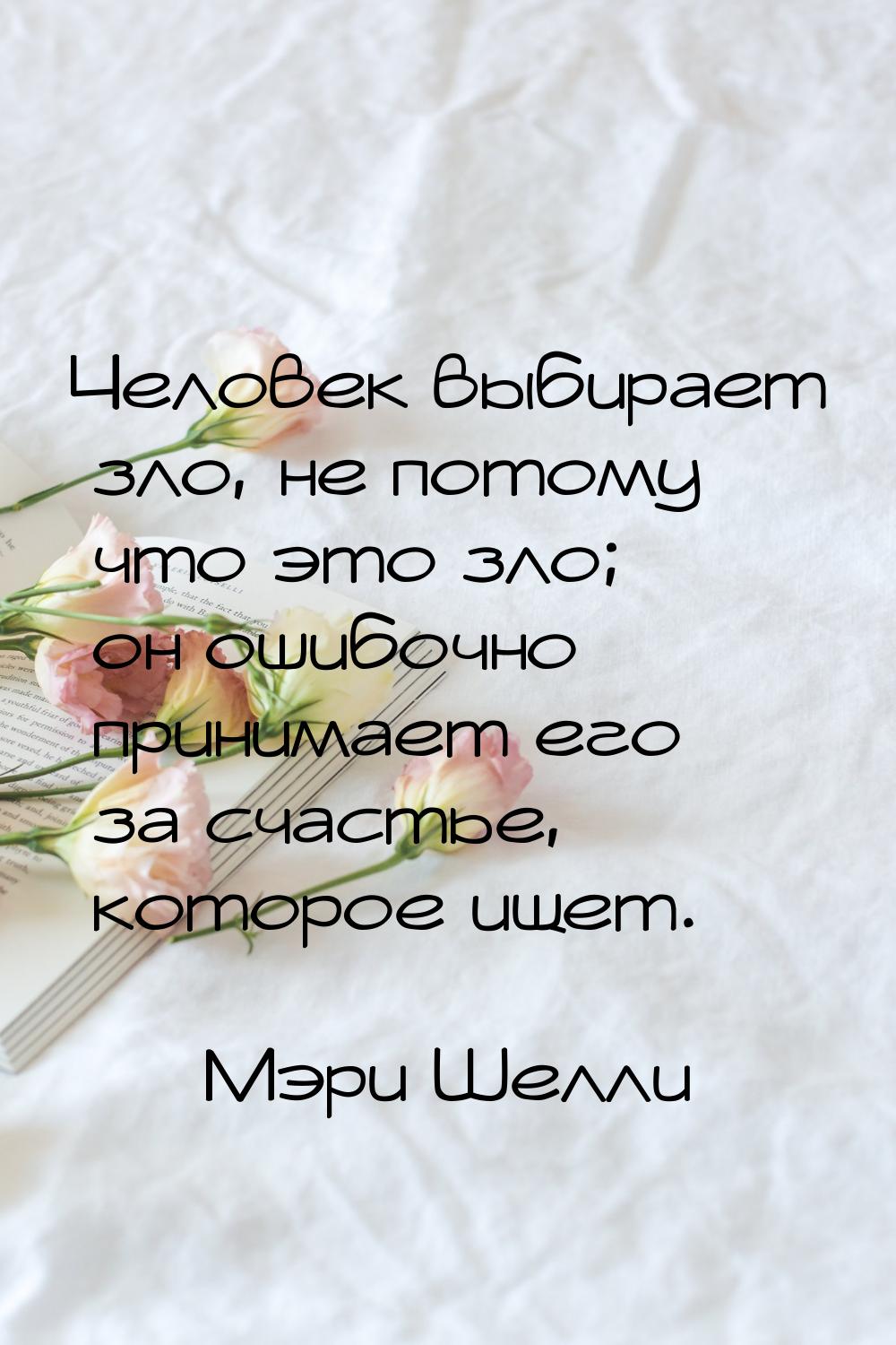 Человек выбирает зло, не потому что это зло; он ошибочно принимает его за счастье, которое