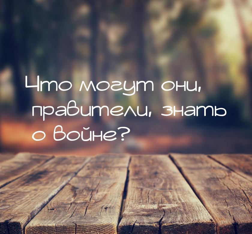 Что могут они, правители, знать о войне?