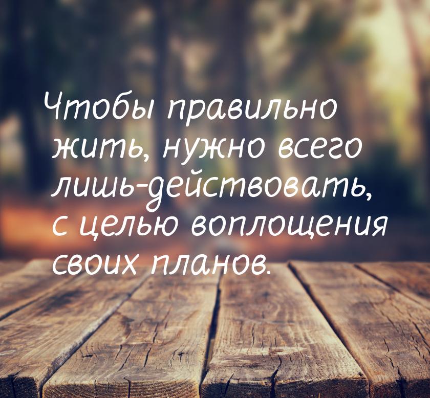 Чтобы правильно жить, нужно всего лишь-действовать, с целью воплощения своих планов.