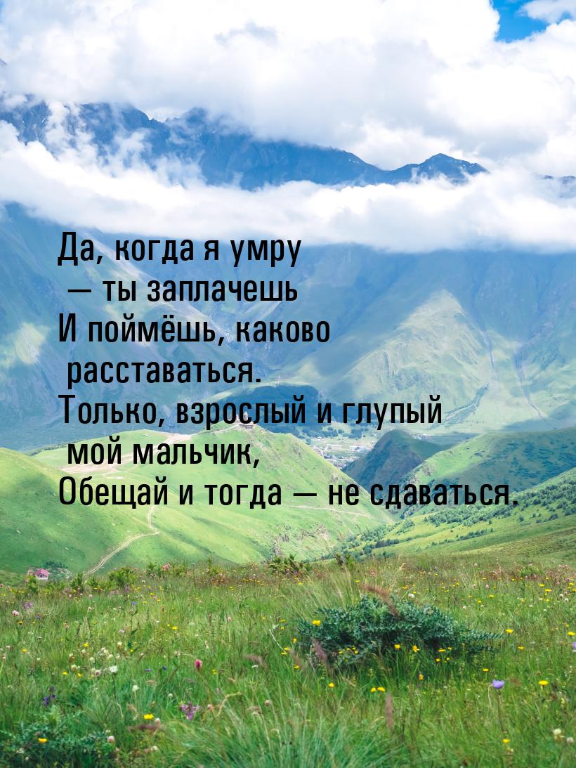 Да, когда я умру — ты заплачешь И поймёшь, каково расставаться. Только, взрослый и глупый 