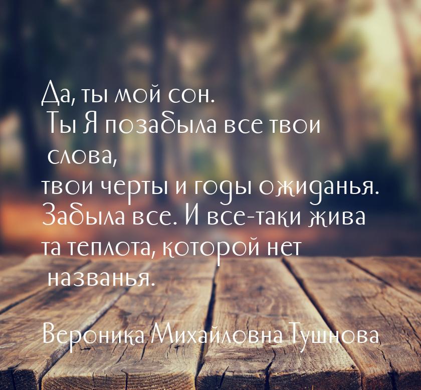 Да, ты мой сон. Ты Я позабыла все твои слова, твои черты и годы ожиданья. Забыла все. И вс