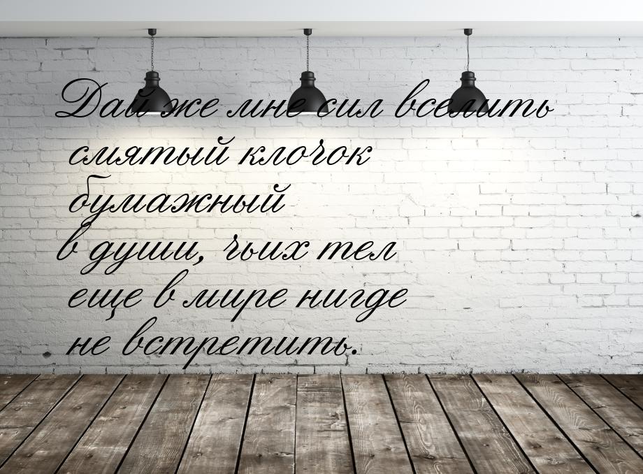 Дай же мне сил вселить смятый клочок бумажный в души, чьих тел еще в мире нигде не встрети