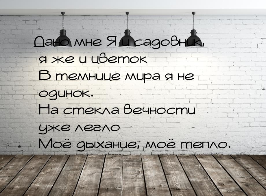 Дано мне  Я и садовник, я же и цветок  В темнице мира я не одинок.  На стекла вечности уже