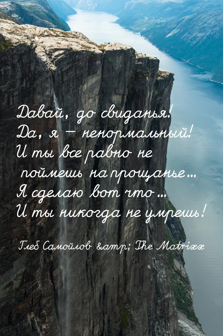 Давай, до свиданья! Да, я  ненормальный! И ты все равно не поймешь на прощанье... Я